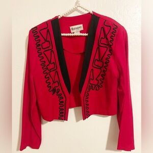 Balagan vintage red cropped open front blazer size L